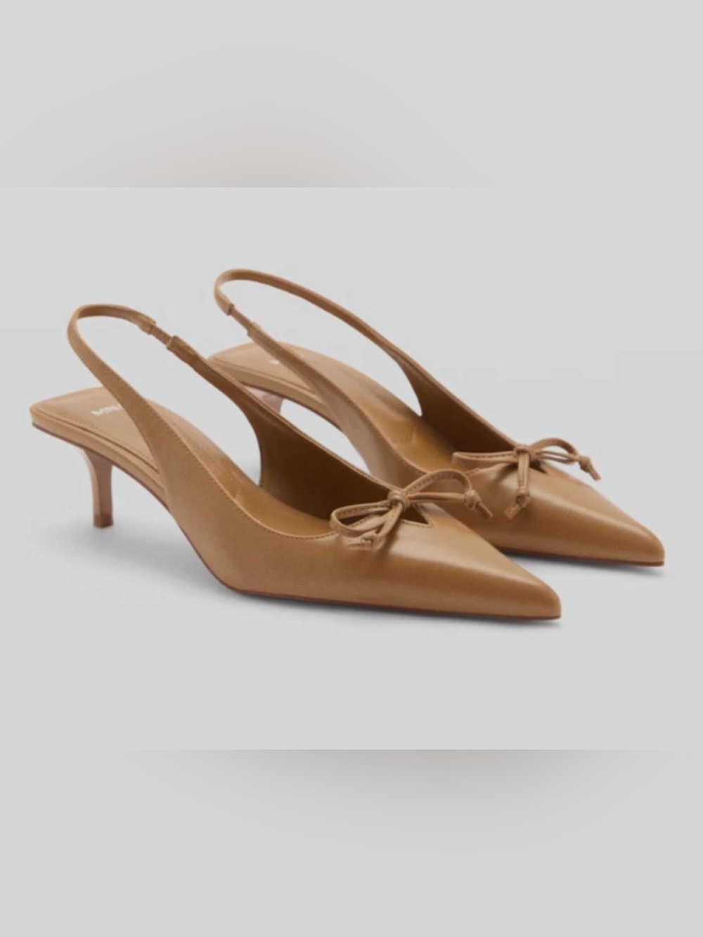 NEW MANGO MNG TAN BOW DETAIL POINTED TOE KITTEN HEEL SHOES 36 US 6